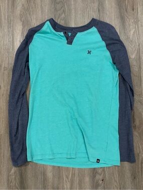 Hurley Teal and Navy Raglan Long Sleeve Henley